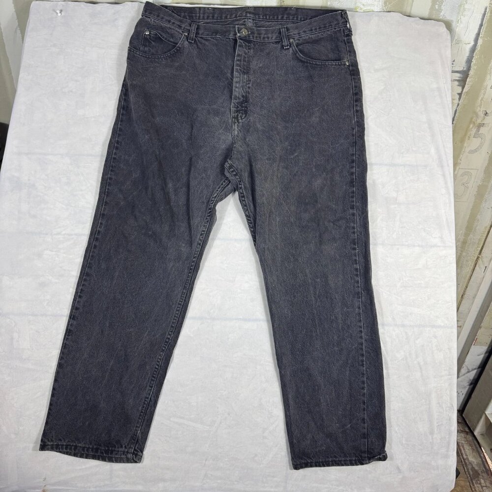Wrangler Authentic Men's Straight Jeans Black Denim Washed Relaxed Fit 42x32‎